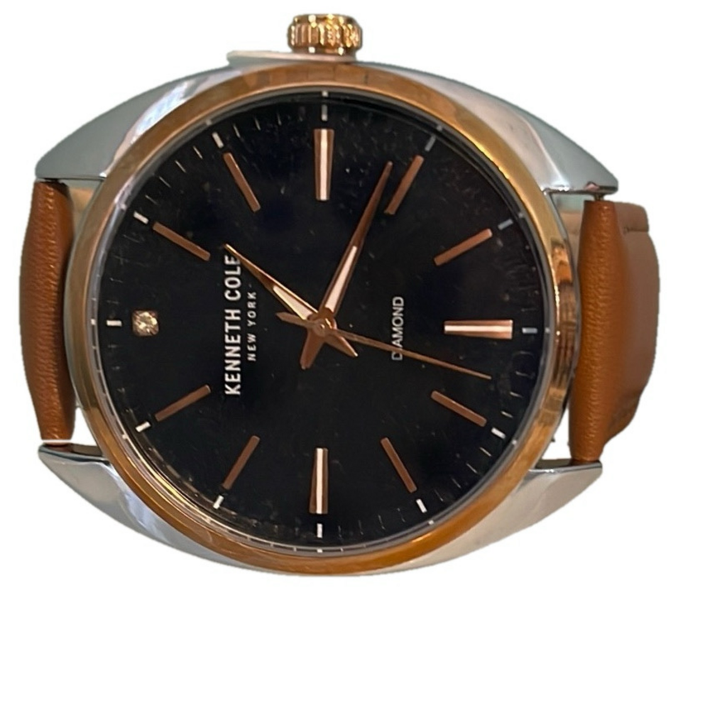 Kenneth Cole New York Men’s Brown Leather Diamond Accent Watch Stainless Steel - Picture 8 of 17